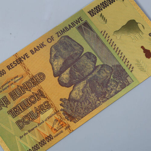 10pcs Zimbabwe Gold Foil 100 Trillion Dollars Banknote Bill World Money Collect