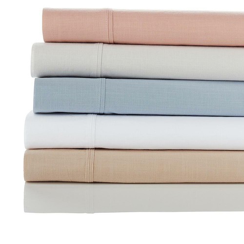 Concierge Collection 4 piece 100/% Cotton Linen Textured Sheet Set