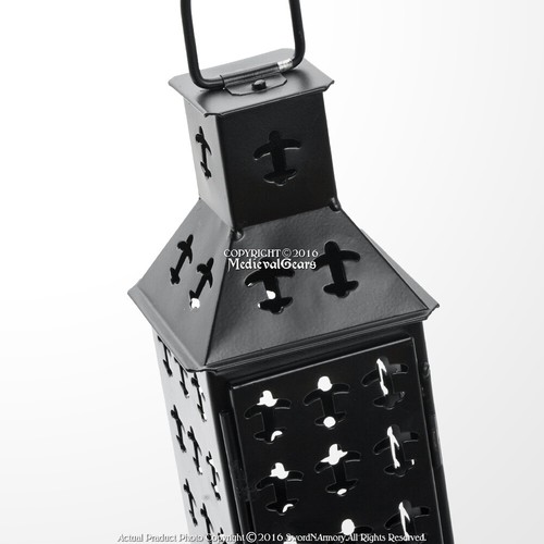 Medieval Camping Iron Square Lantern Matte Black Renaissance Fair Home Decor
