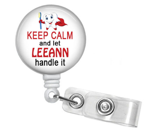 KEEP CALM DENTAL HYGIENIST PERSONALIZED RETRACTABLE ID BADGE HOLDER LANYARD 