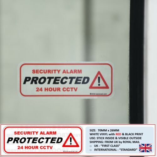 WINDOW STICKERS 24 HOUR CCTV WARNING BURGLAR ALARM DETER THEFT 2 x PROTECTED 