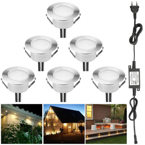6er 12V 61mm LED Bodenstrahler Einbauleuchte Außen Garten Lampe Spot Warmweiß