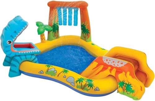 Intex Inflatable Dinosaur Garden Swimming Paddling Pool With Slide /& Sprinklers