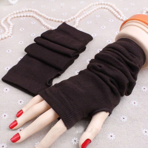 Womens Long Arm Warmer Fingerless Sleeves Stretchy Protection Gloves Mittens 