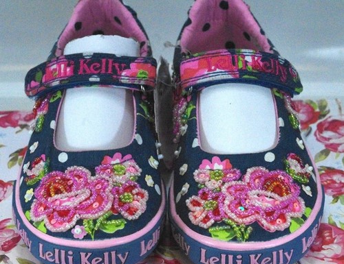 Girls Lelli Kelly Freya Blue Beaded Mary Jane LK4102 US10 UK 28 Retail $109