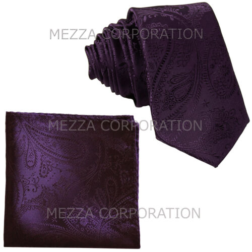 New Vesuvio Napoli Men/'s 2.5/" skinny necktie /& hankie set paisley dark purple