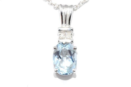 1 Ct Genuine Aquamarine 7x5mm Oval /& Diamond Pendant .925 Sterling Silver