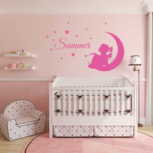 Moon stars wall sticker Personalised any name girls wall art vinyl DECAL DECOR