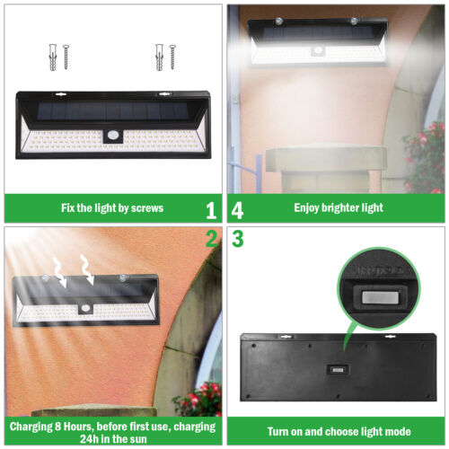 180COB LED Solar Power PIR Motion Sensor Light Outdoor Garden Security Wall Lamp