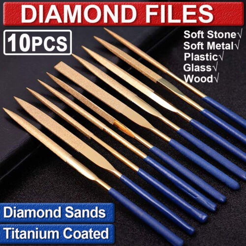 10Pcs Diamond Needle File Set Titanium Coated Tool Jewelry Glass 140//160//180mm