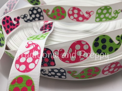 UU 7//8/" EE diseñador Náutica Brillo Preppy Dot ballena ballenas cinta del grosgrain