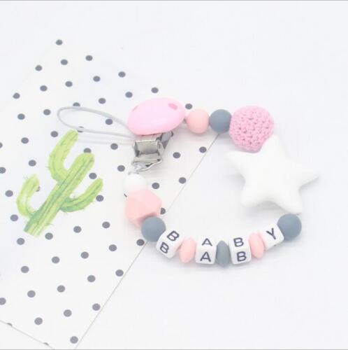 DIY 1X Baby Pacifier clip Food grade Silicone Beads letter  Pacifier chain Toys