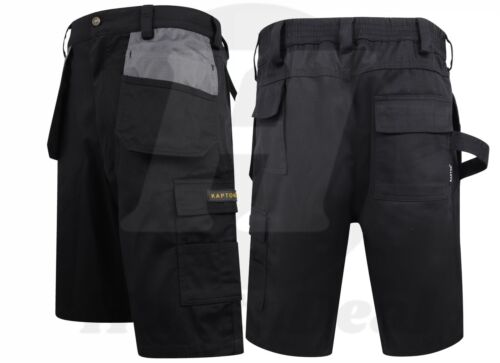 Cargo Pro Work Shorts Black Grey Multi Pockets Elasticated Waist Holster Summer 