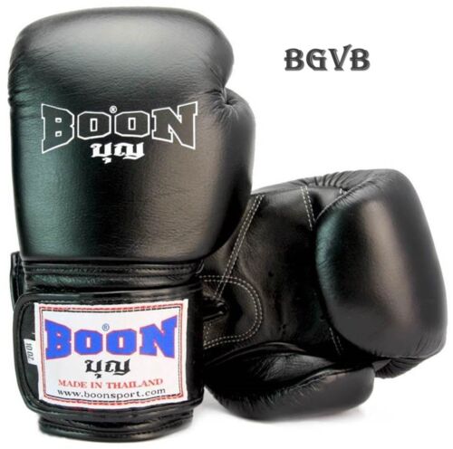 BOON BOXING GLOVES  8,10,12,14,16 OZ ALL BLACK MUAY THAI FIGHTING MMA  K1 