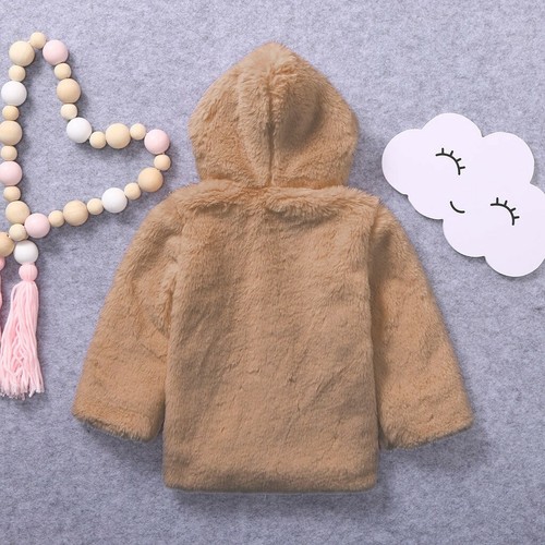 Kids Baby Girl Winter Warm Hooded Fur Fuzzy Coat Jacket Cute Cardigan Outerwear