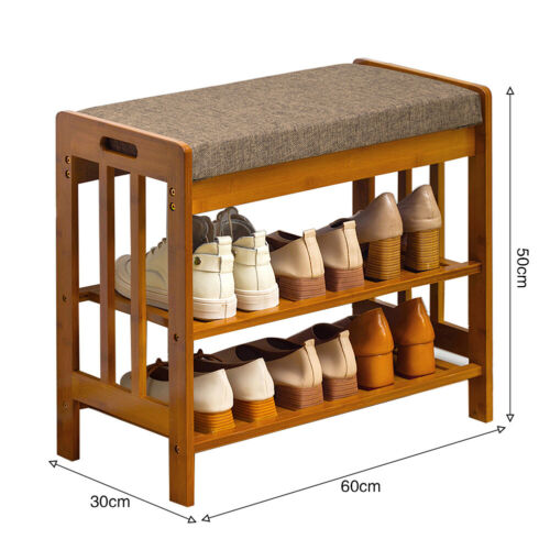 Wood Shoe Bench Shoes Cabinet Organizer Hallway Storage Rack with Seat Cushion 