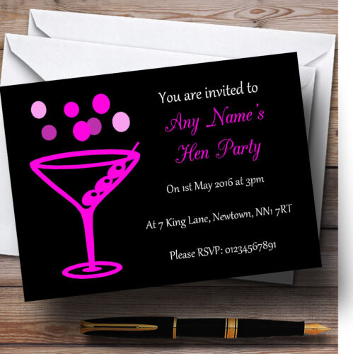 Hot Pink Cocktail Personalised Hen Party Invitations 