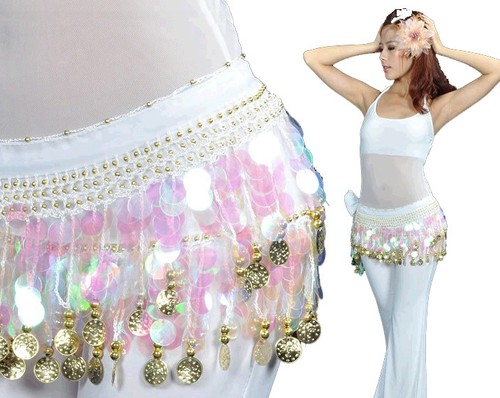 Belly Dance Costume Hip Scarf Belt Sequin Coins Waistband Belt Skirt