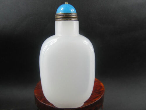 Rare Chinese 3.0 inches Master Hand-carved White Jade Snuff Bottle
