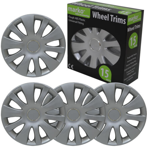 15/" WHEEL TRIMS SET OF 4 UNIVERSAL FITTING ALLOY LOOK SILVER ABS PLASTIC COVERS