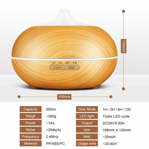 Aroma Diffuser Electric Ultrasonic Air Mist Humidifier Purifier 7 Colors LED UK