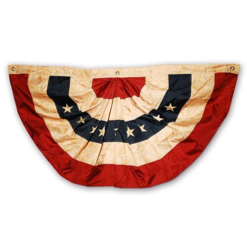 Morigins 2x4 FT Tea Stained Antique Style US American Flag Bunting Half Fan 