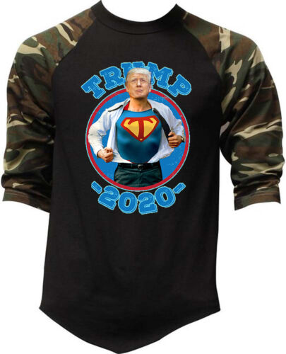 Men/'s Super Trump Camo Baseball Raglan T Shirt America 2020 Elections President