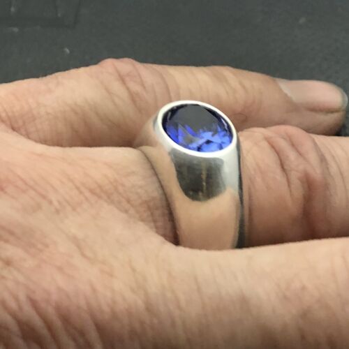 MJG STERLING SILVER MEN/'S RING 12 X 10mm  FACETED LAB BLUE SAPPHIRE SZ 9 3//4