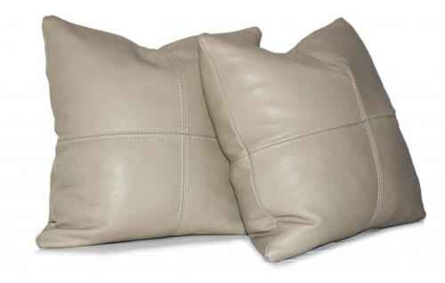 Square Genuine Leather Accent Throw Pillows 18x18 20x20 or 22x22 SET OF 2
