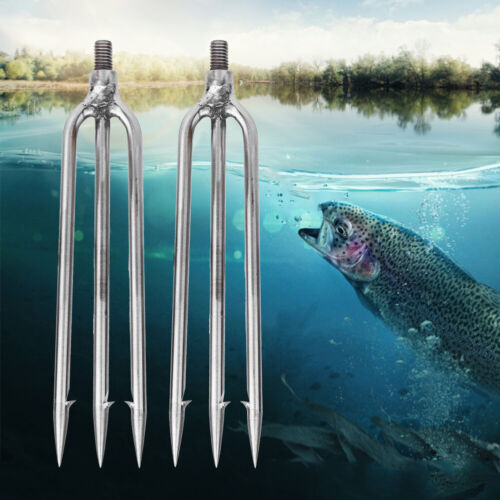 2 pcs Stainless Steel 3 Prongs Harpoon Gig Gaff Hook Barb Fish Spear for Outdoor