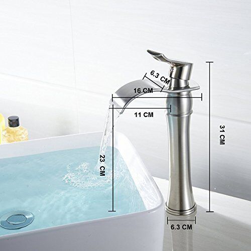 12/" Brushed Nickel Bathroom Sink Faucet Waterfall One Handle One Hole Vessel Tap