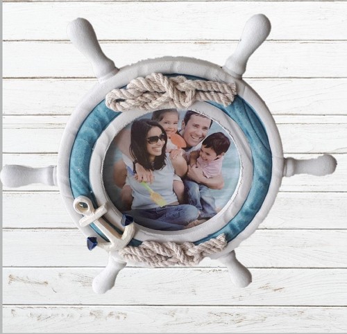 Bilderrahmen Fotorahmen Fotohalter Maritim Nautika Steuerrad mit Anker und Tau