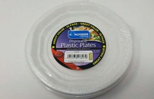 50 Pack 9 inch 23cm White Disposable Plastic Plates Parties Picnics BBQ's Value! 
