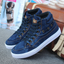 Homme à Lacets en Toile Bleu Haut Tops Shoes Korean Plat Talons Baskets Décontractées J946