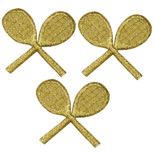 Metallic Gold 3-Pack, Iron on Gold Tennis Rackets Applique Patch 
