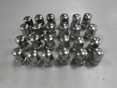 24 GM Chevy GMC Cadillac Factory Polished Stainless Covered 14x1.5 Lug Nut Lugs