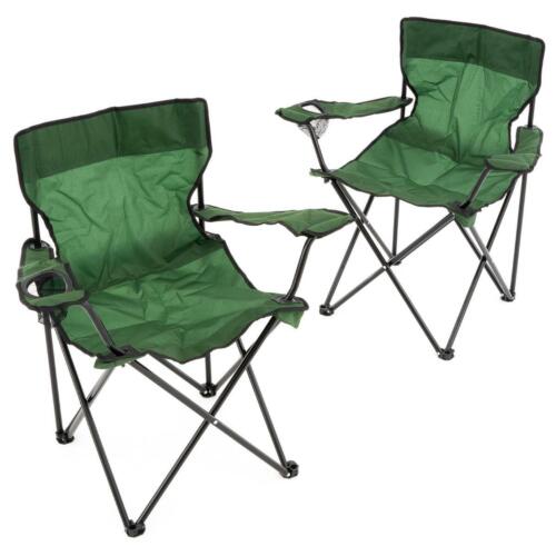 2er Set Angel Chaise Pliante Chaise de camping avec accoudoir et Boissons Support Vert