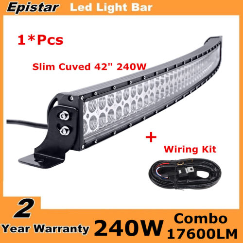 42 inch LED Light Bar 240W Curved Off Road Driving//Fog Lamp Boat Slim+Wiring Kit