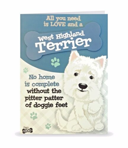 Westie West Highland Terrier blanc Carte de vœux anniversaire 3D OS DE CHIEN amoureux