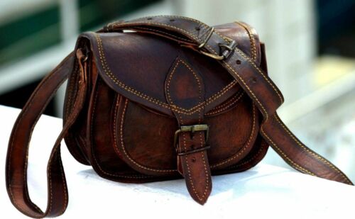 Women Vintage Style Genuine Brown Leather Cross Body Shoulder Bag Handmade Purse 