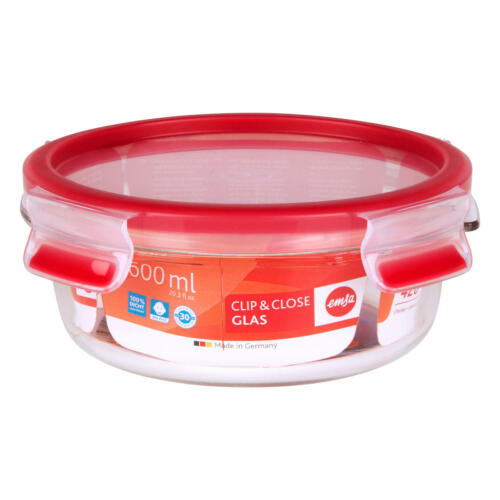 Emsa Clip /& Close Frischhaltedose Frischhalte Box Dose Clipbox Glas Rot 600 ml
