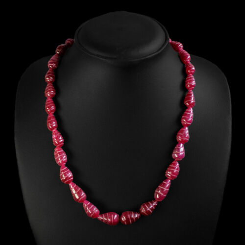 Belle Fashion 247.00 cts naturel Poire Sculptée Rouge Rubis Perles Collier Strand 