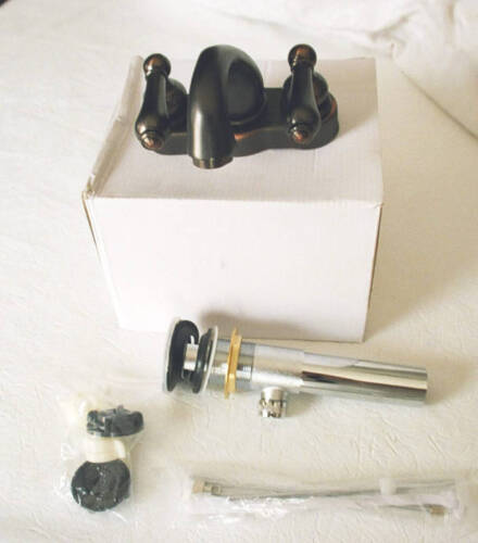 Oil Rubbed Bronze Centerset Bathroom Faucet with Matching Pop-up Drain 