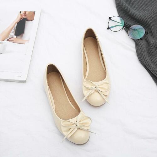 Sweet Shoes Womens round toe Bowknot  Slip On Ballet Flats Heels Plus Size