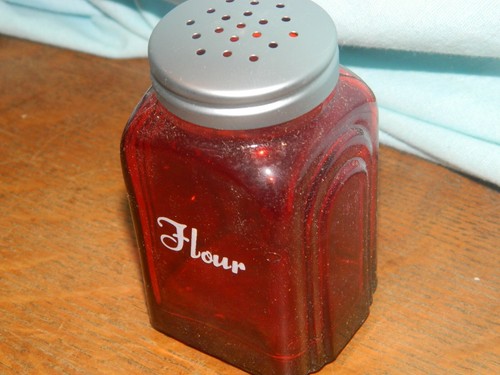 Ruby Red Glass 3 1//2/" Arched Side Bakery Flour Shaker Top Cannister Jar ~New