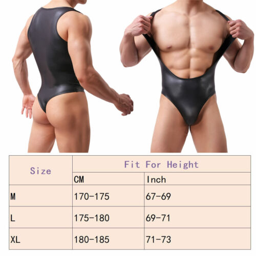 Men/'s Black Faux Leather Bodywear Wrestling Singlet Leotard Jumpsuits Underwear