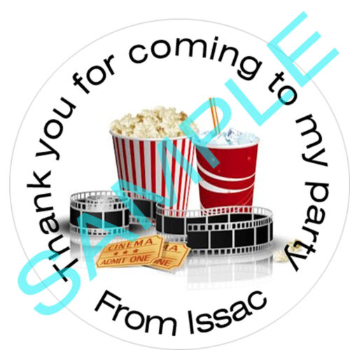 Personalised Movie Night stickers sweet cone Party bag labels Cinema 