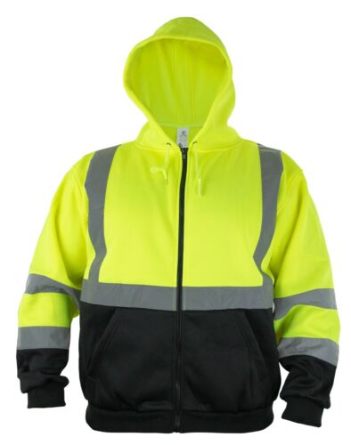 Lime Green/Black Hi-Visibility Safety Thermal Zippered Hoodie 