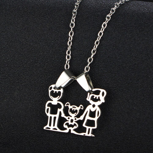 Stainless Steel Pendant Kids Parent With Pet Necklace Jewelry Gifts For Mom Dad 