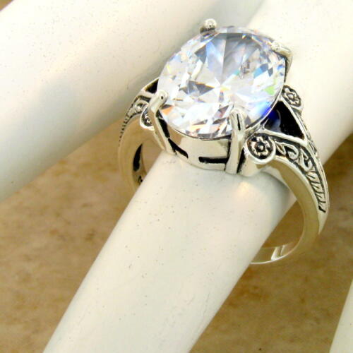 #1051 ART NOUVEAU 925 SILVER 10 CT SIM DIAMOND ENGAGEMENT WEDDING RING SIZE 7